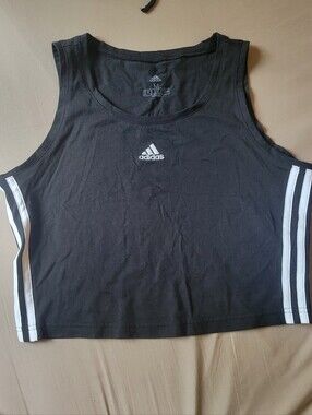adidas Black Crop Tank Top with White Side Stripes